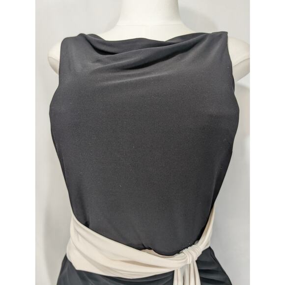 Ralph Lauren Black and White Draped Waist Sleeveless Sheath Dress Size 12 - Picture 4 of 8